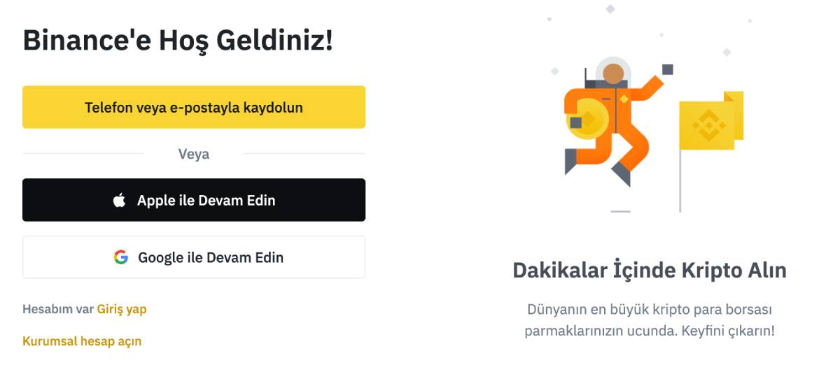 binance hesabı aç