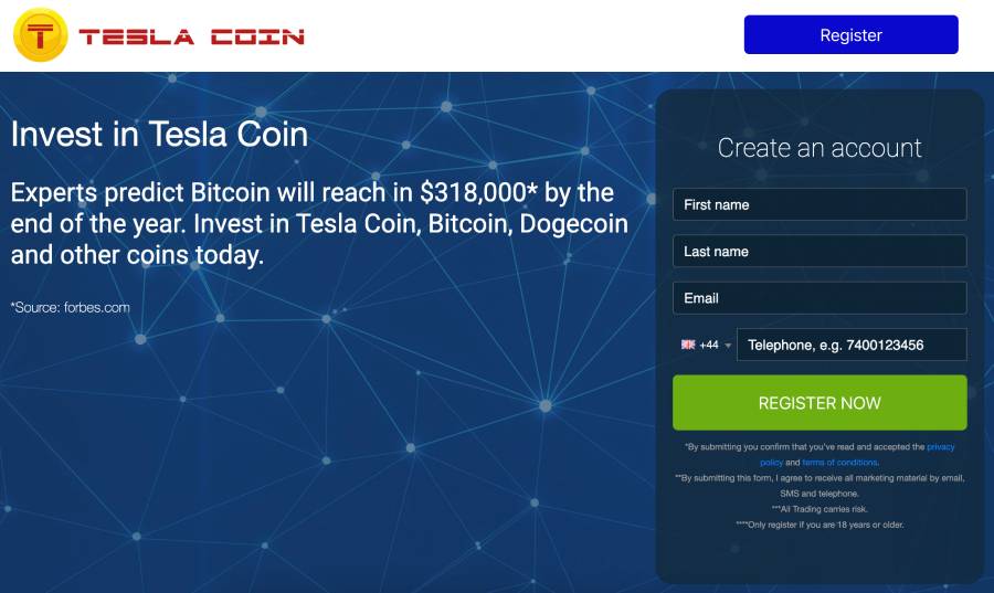 Tesla Coin İnceleme - Web Site Arayüzü 