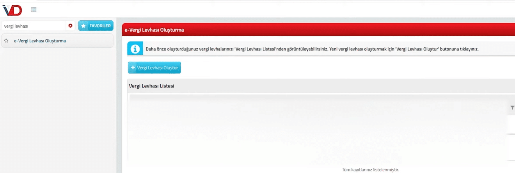 Vergi Levhası Oluşturma Ekranı