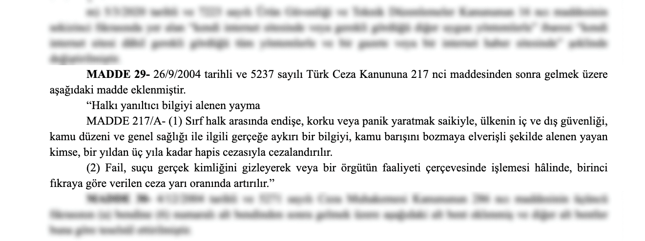 Sosyal Medya Yasasi 29. madde
