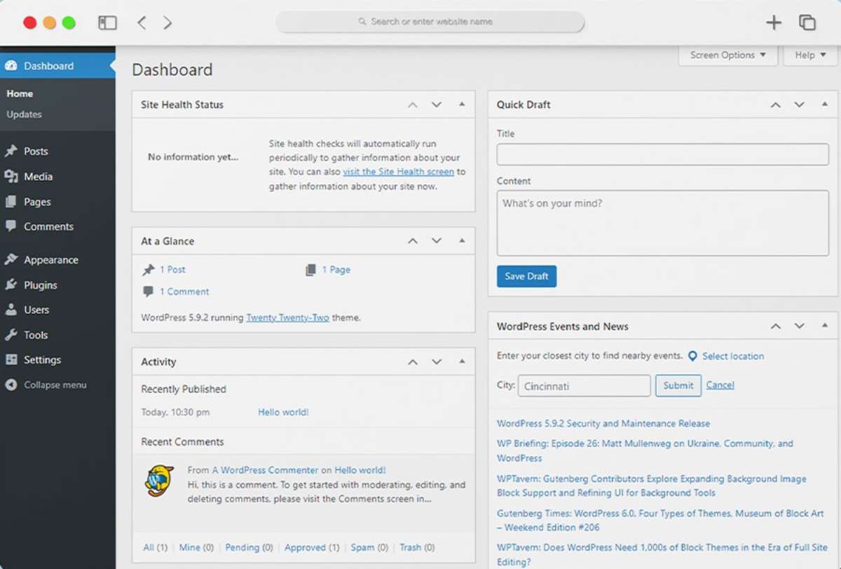 wordpress admin panel