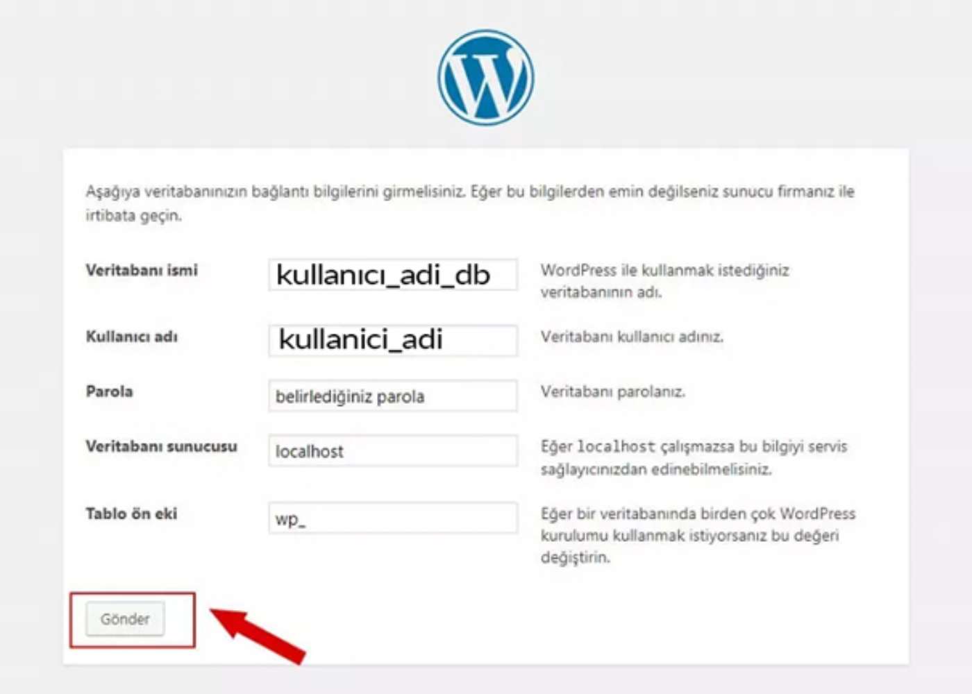 wordpress kurulumu baslangic ekrani 2