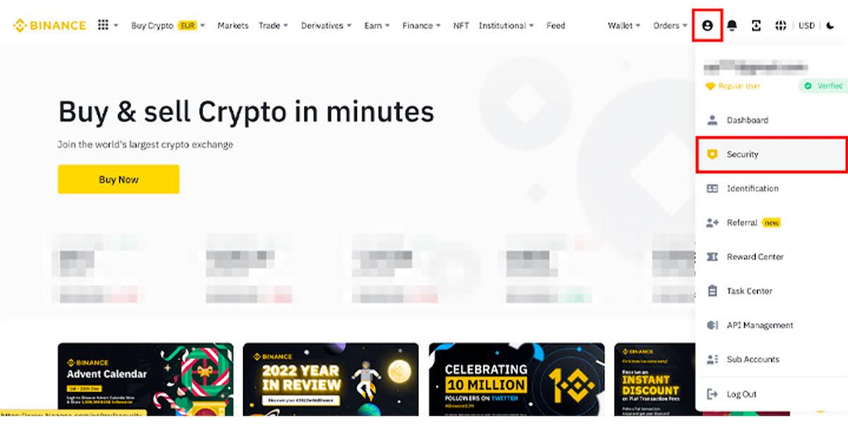 Masaüstü İnternet Sitesinden Binance Hesap Silme İşlemi: