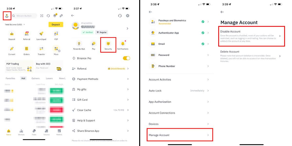 Mobil Uygulamadan Binance Hesap Silme İşlemi: