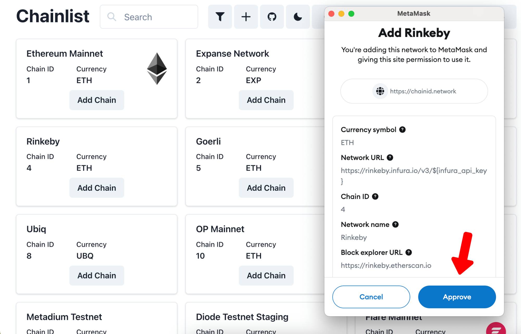 MetaMask Ağ Ekleme Chainlist